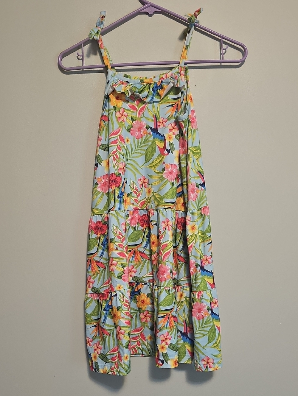 Tommy Bahama Girls Tropical Floral Tiered Midi Skirt Light Blue Pink & Green